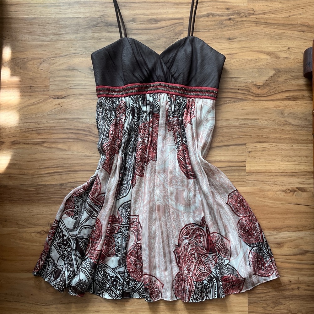 Elegant Black and Red Paisley Dress